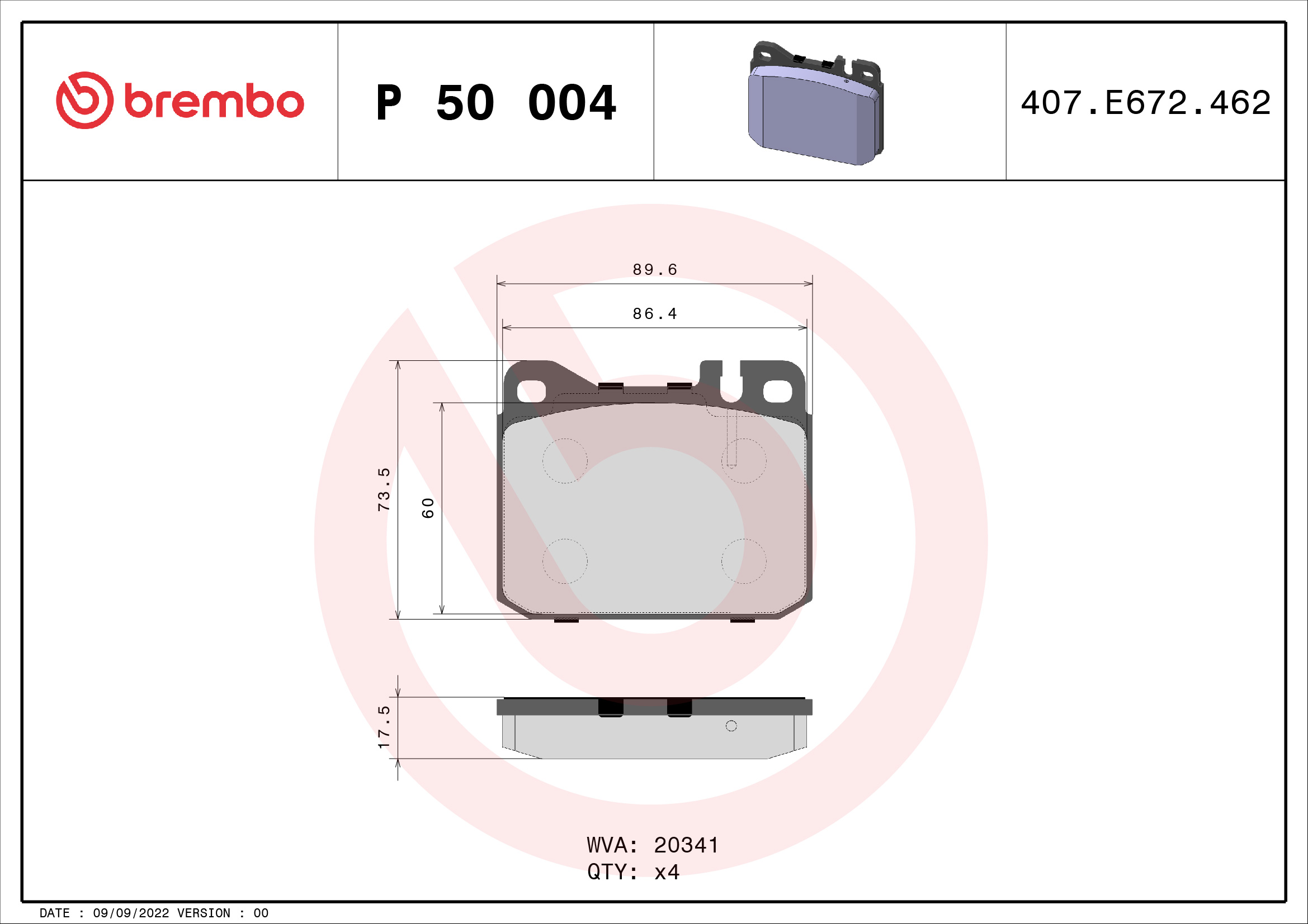 A.B.S. P 50 004 BREMBO Bremsbelagsatz, Scheibenbremse